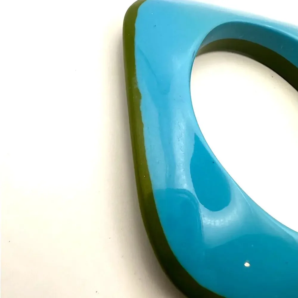 Square Chunky Blue Green Bangle Bracelet Plastic Retro Oversized Jewelry
